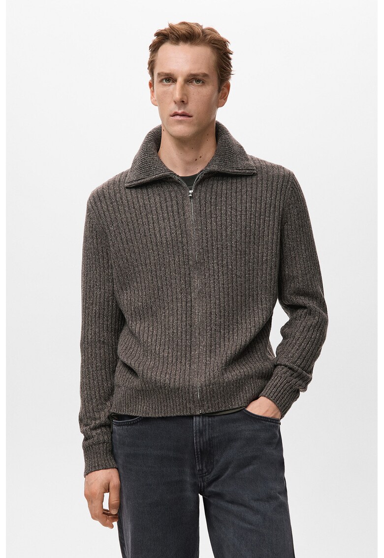 Cardigan din amestec de lana cu fermoar - Gri inchis melange