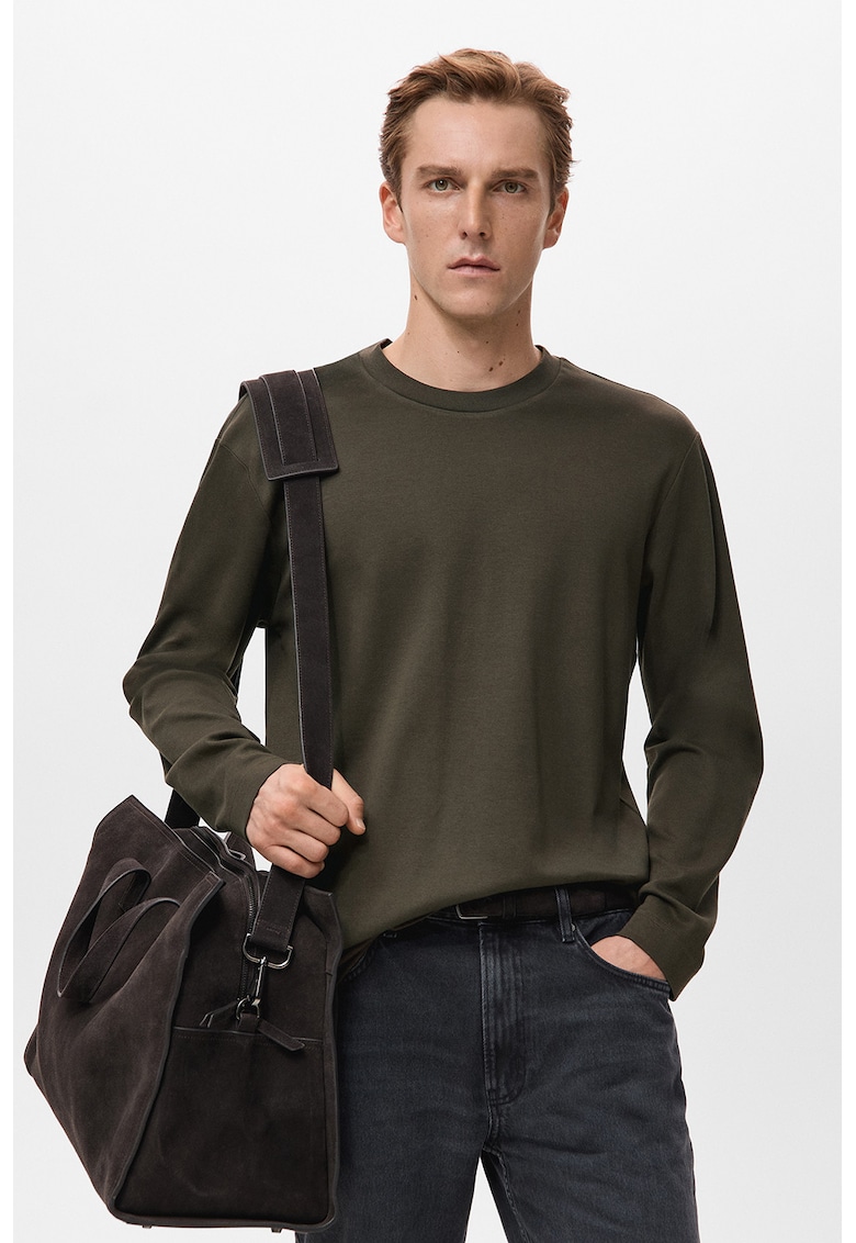 Bluza din bumbac cu decolteu la baza gatului - Verde padure
