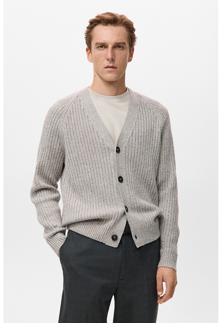 Cardigan striat din amestec de lana cu maneci raglan - Maro taupe deschis