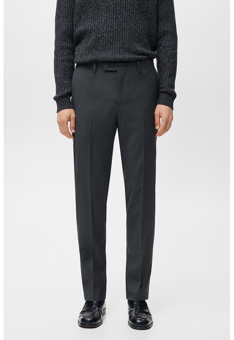 Pantaloni uni slim fit cu talie medie - Gri antracit