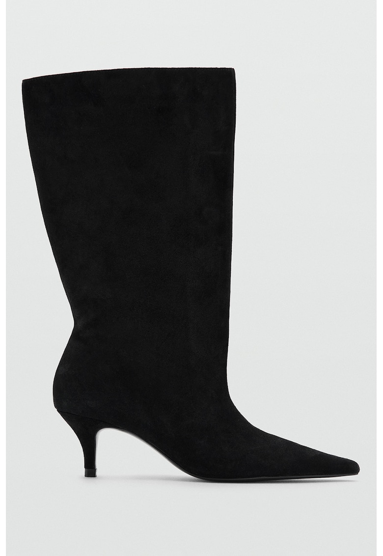 Cizme lungi de piele intoarsa cu varf ascutit - Negru