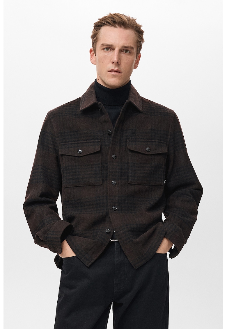 Jacheta din amestec de lana - Maro inchis/Negru