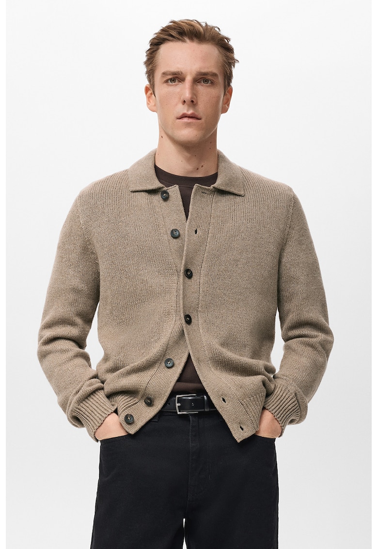 Cardigan uni din amestec de lana - Maro deschis