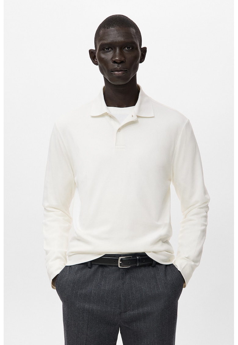 Bluza polo de bumbac - Alb fildes
