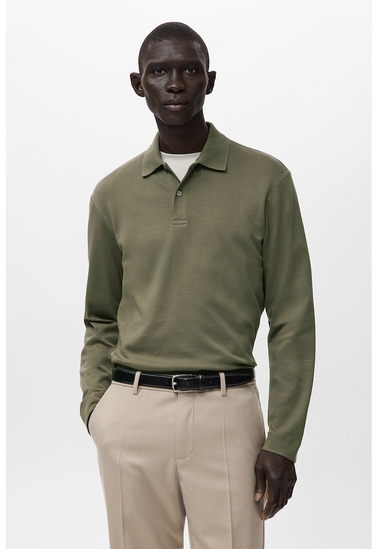 Bluza polo de bumbac - Verde masliniu