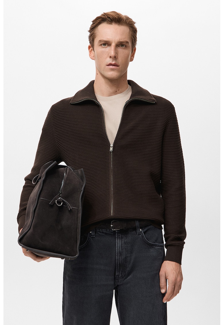 Cardigan uni cu fermoar - Maro inchis