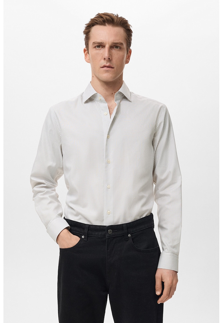 Camasa slim-fit din bumbac - Alb/Gri