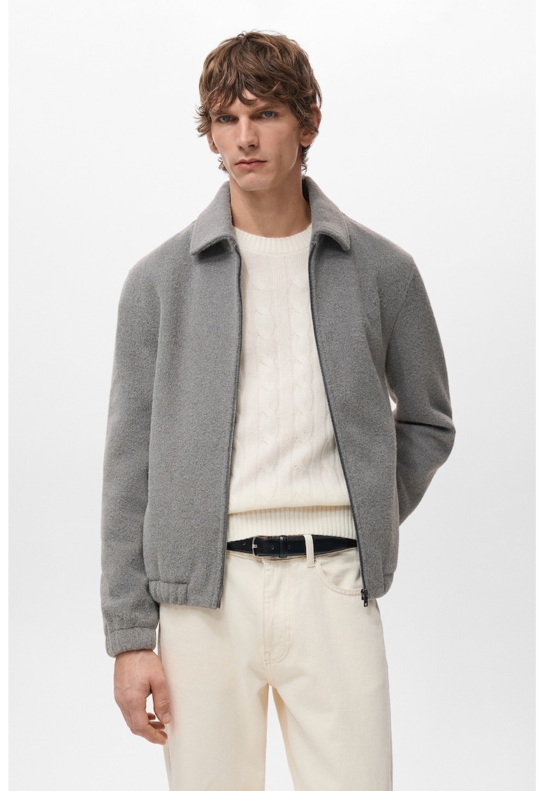Jacheta cu fermoar si guler - Gri melange