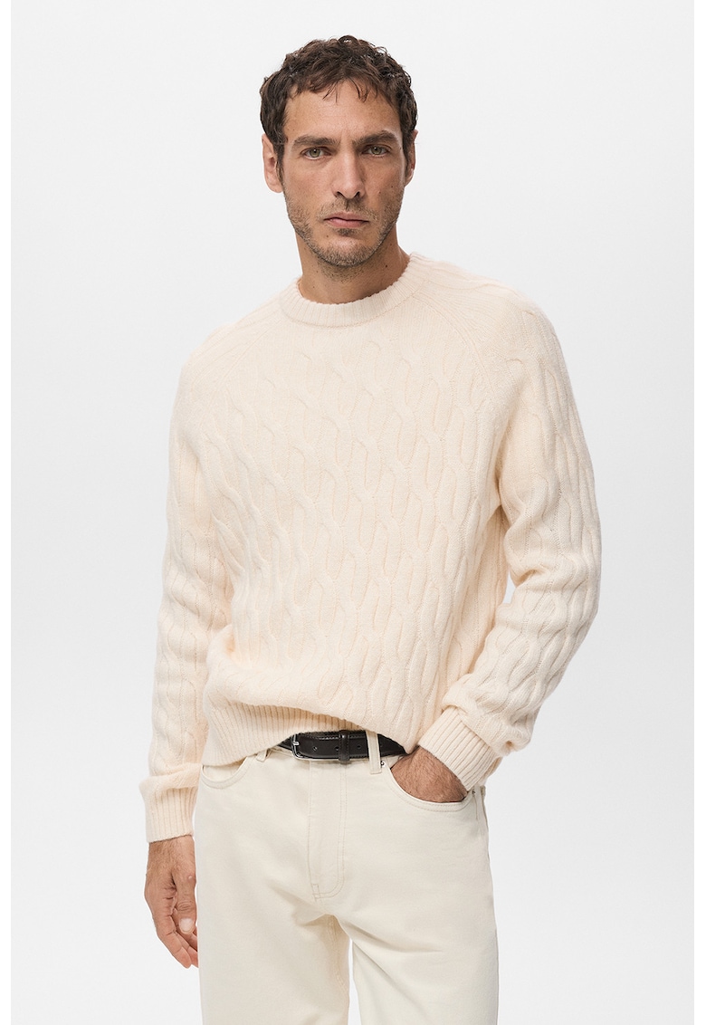Pulover regular fit cu model torsade - Bej deschis