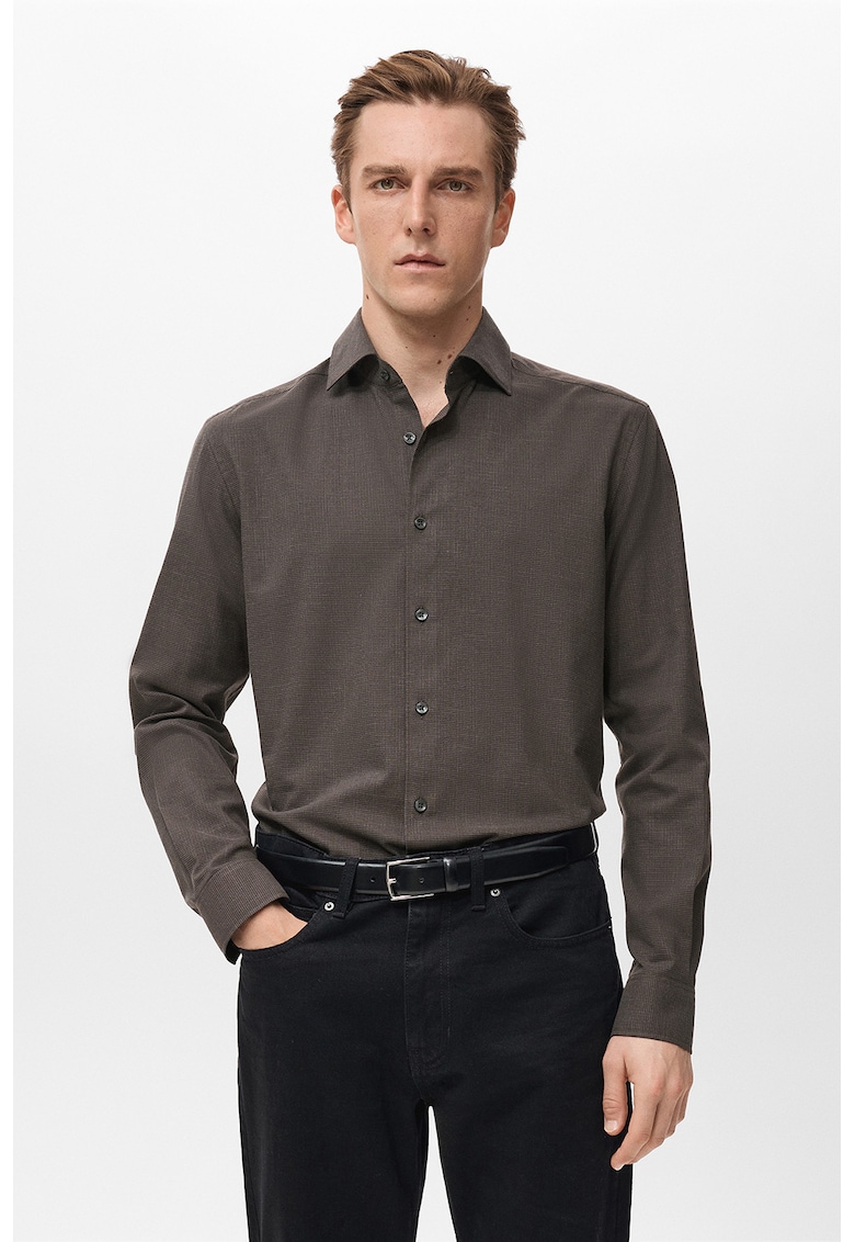 Camasa regular-fit cu model houndstooth - Maro inchis