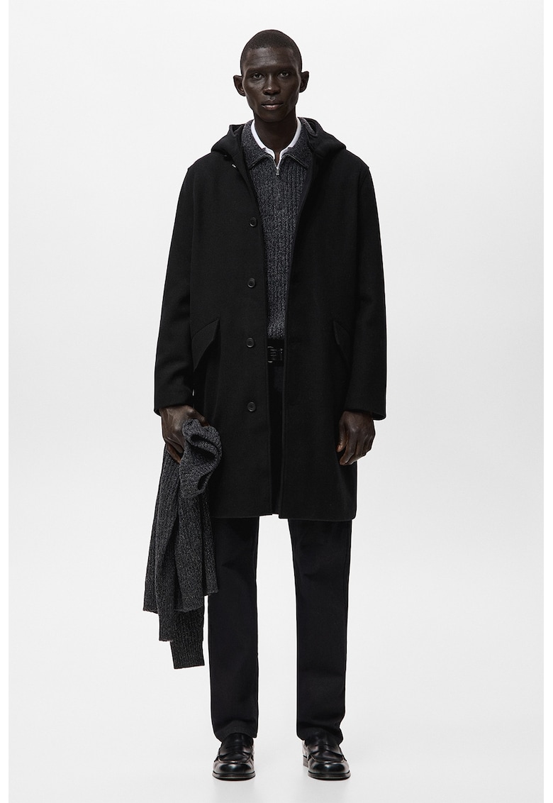 Palton uni cu nasturi - Negru