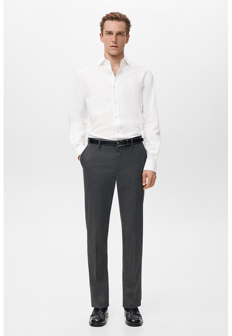 Camasa uni de bumbac cu maneci lungi - Alb