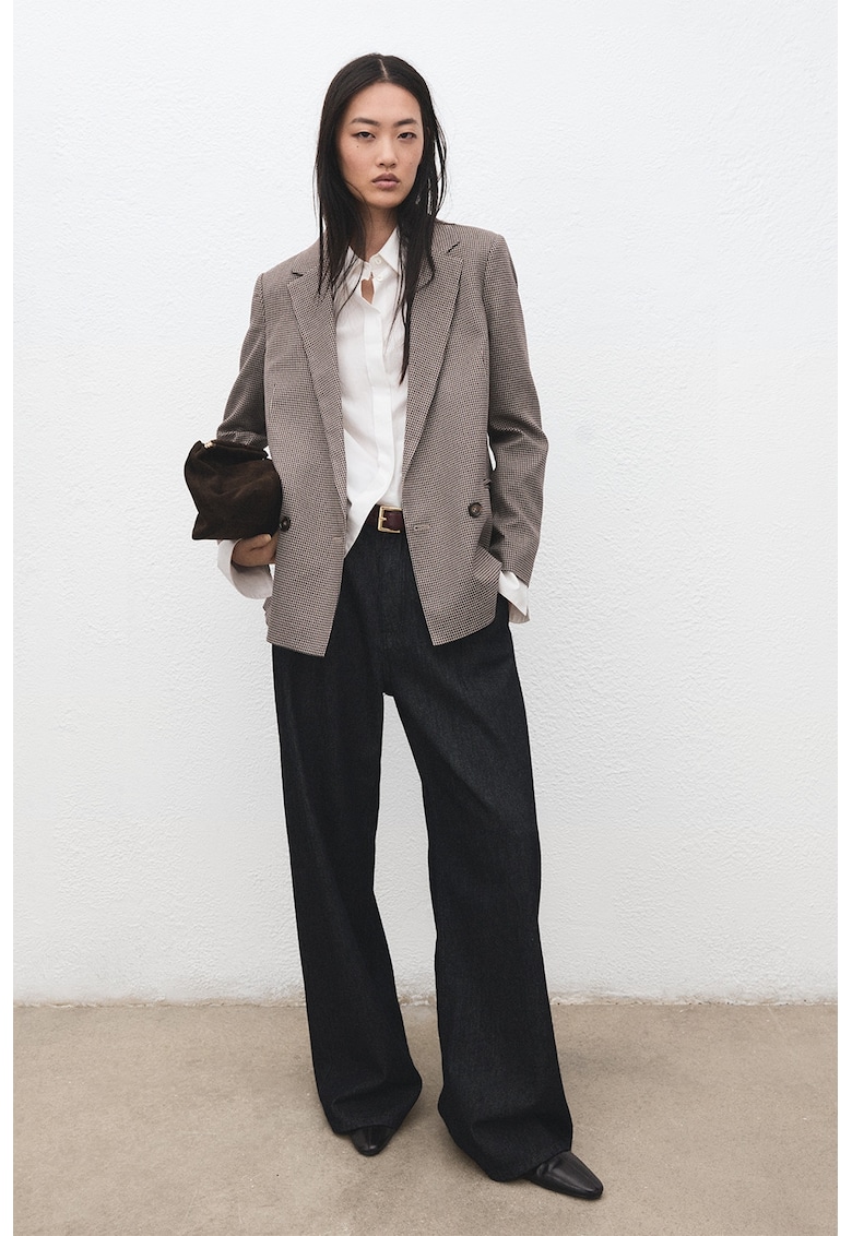 Sacou cu model houndstooth si nasturi - Maro camel