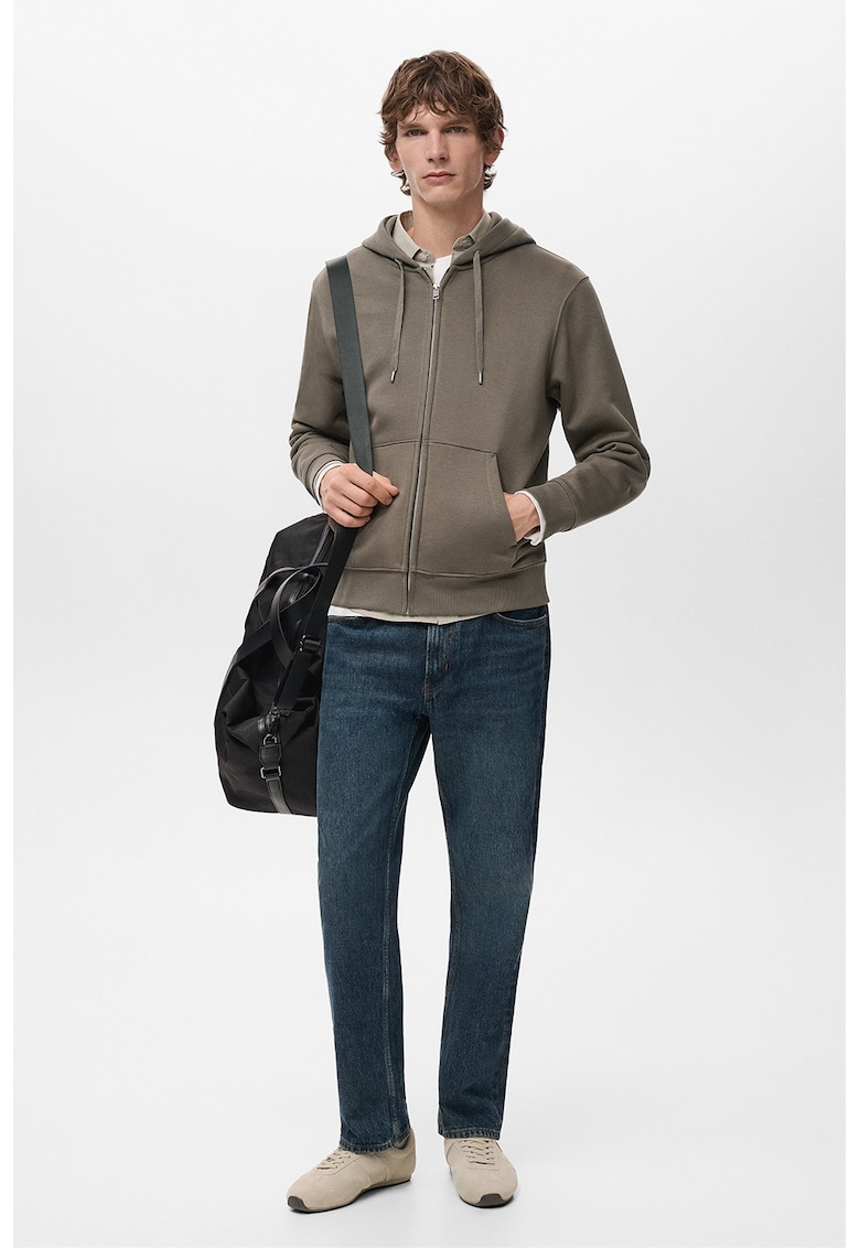 Hanorac cu maneci cazute si fermoar - Kaki