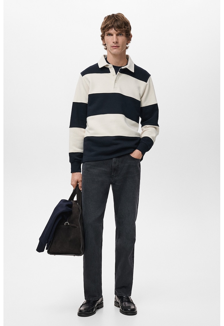Bluza polo cu dungi - Albastru ultramarin/Crem