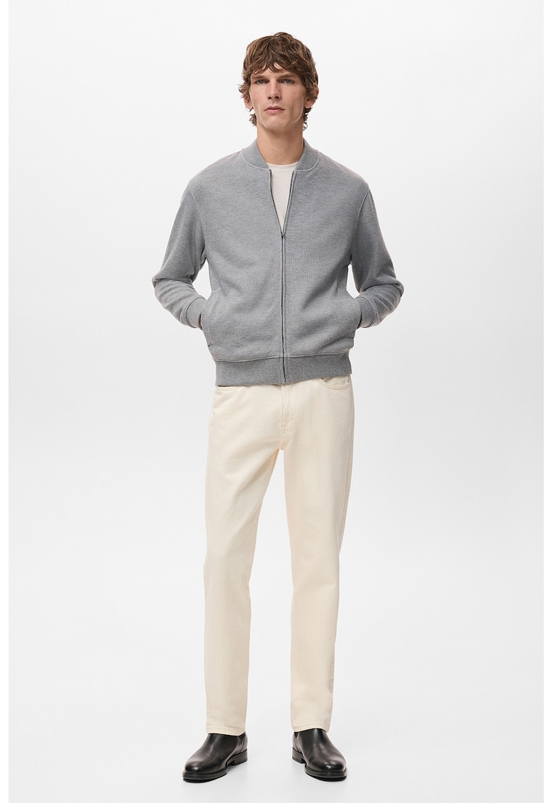 Jacheta cu buzunare laterale si fermoar - Gri melange