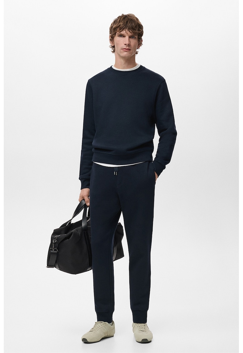 Pantaloni de trening cu croiala conica si talie medie - Bleumarin