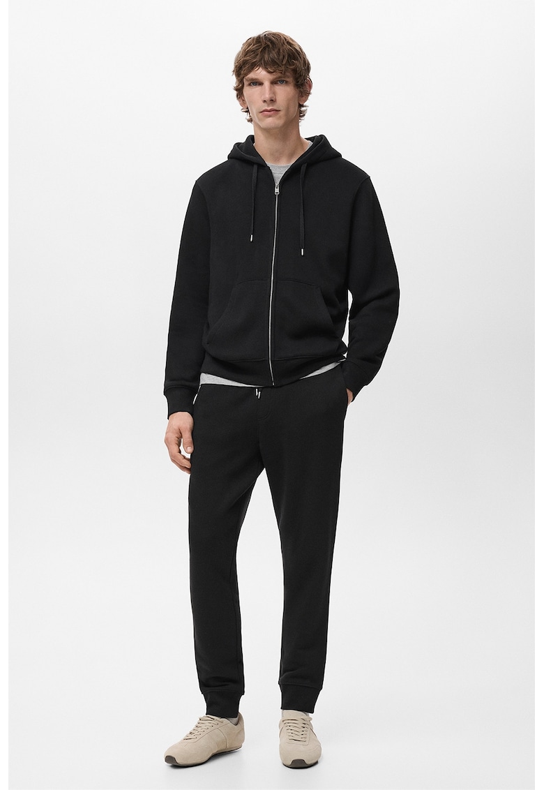 Pantaloni de trening cu croiala conica si talie medie - Negru
