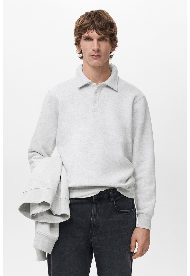 Bluza de trening cu guler polo si croiala regular-fit - Gri deschis melange
