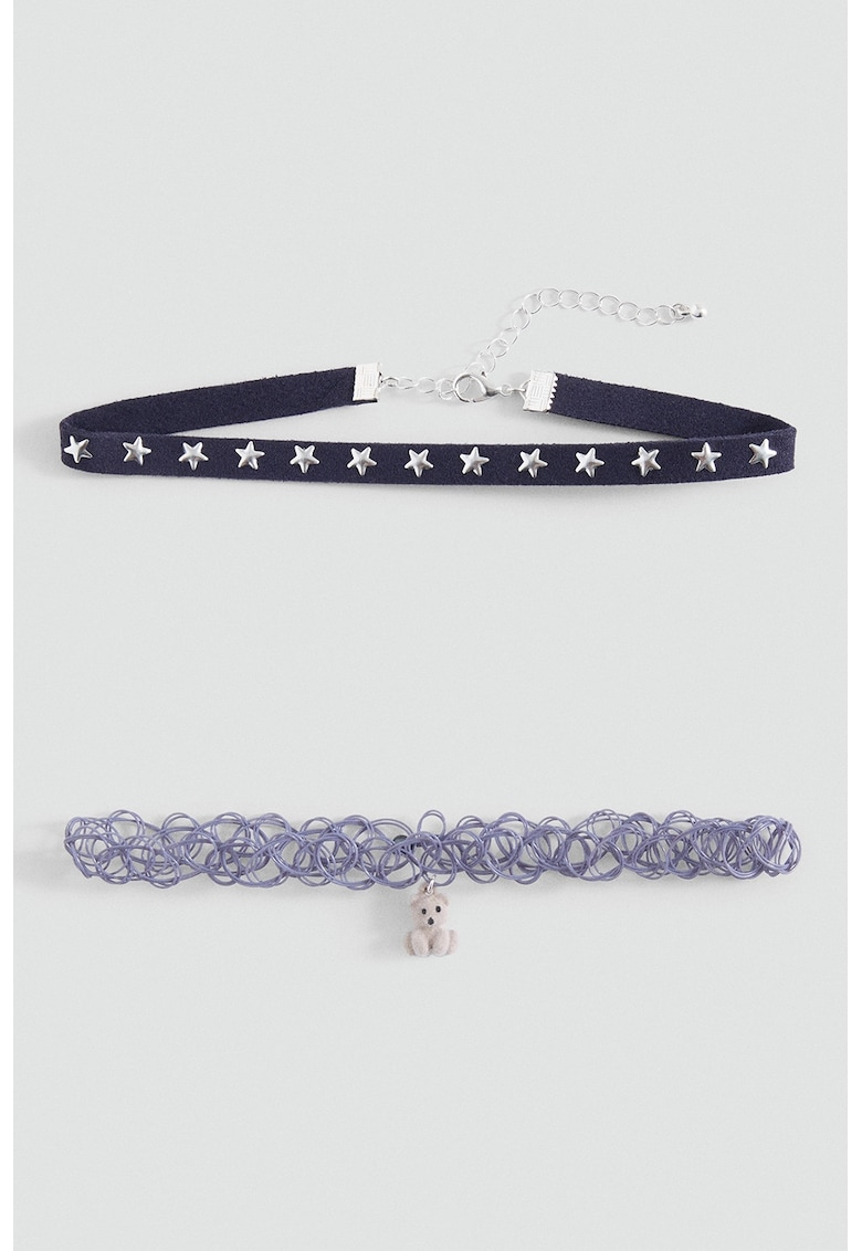 Set de coliere choker - 2 piese - Argintiu/Bleumarin