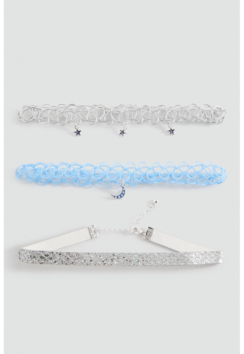 Set de coliere - 3 piese - Albastru pastel/Argintiu