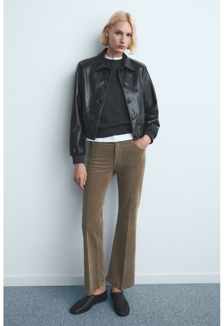 Pantaloni crop din reiat - Maro camel