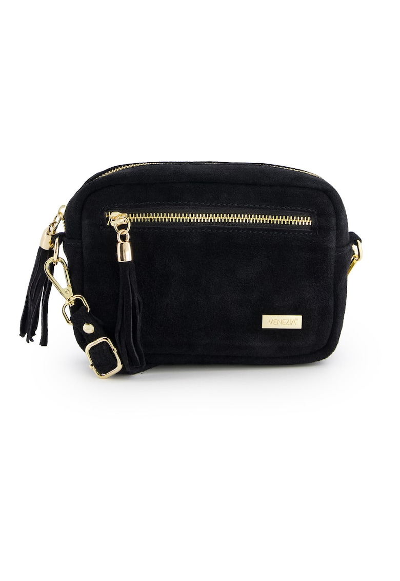 Geanta crossbody din piele intoarsa cu o curea detasabila