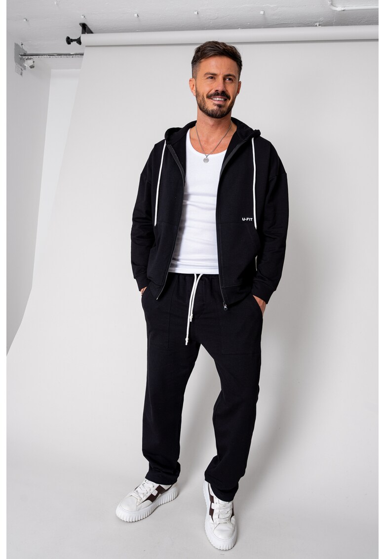 Set Loren din bumbac Jacheta si pantalon Black 19287