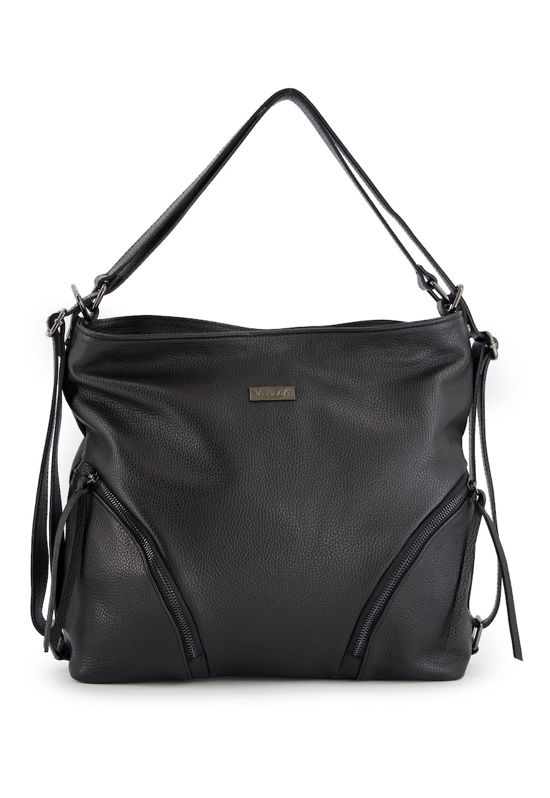 Geanta de umar din piele naturala - neagra cu buzunare exterioare