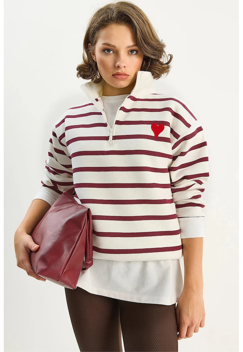 Bluza brodat - HiCCUP - cu guler cu fermoar - rosu - textil