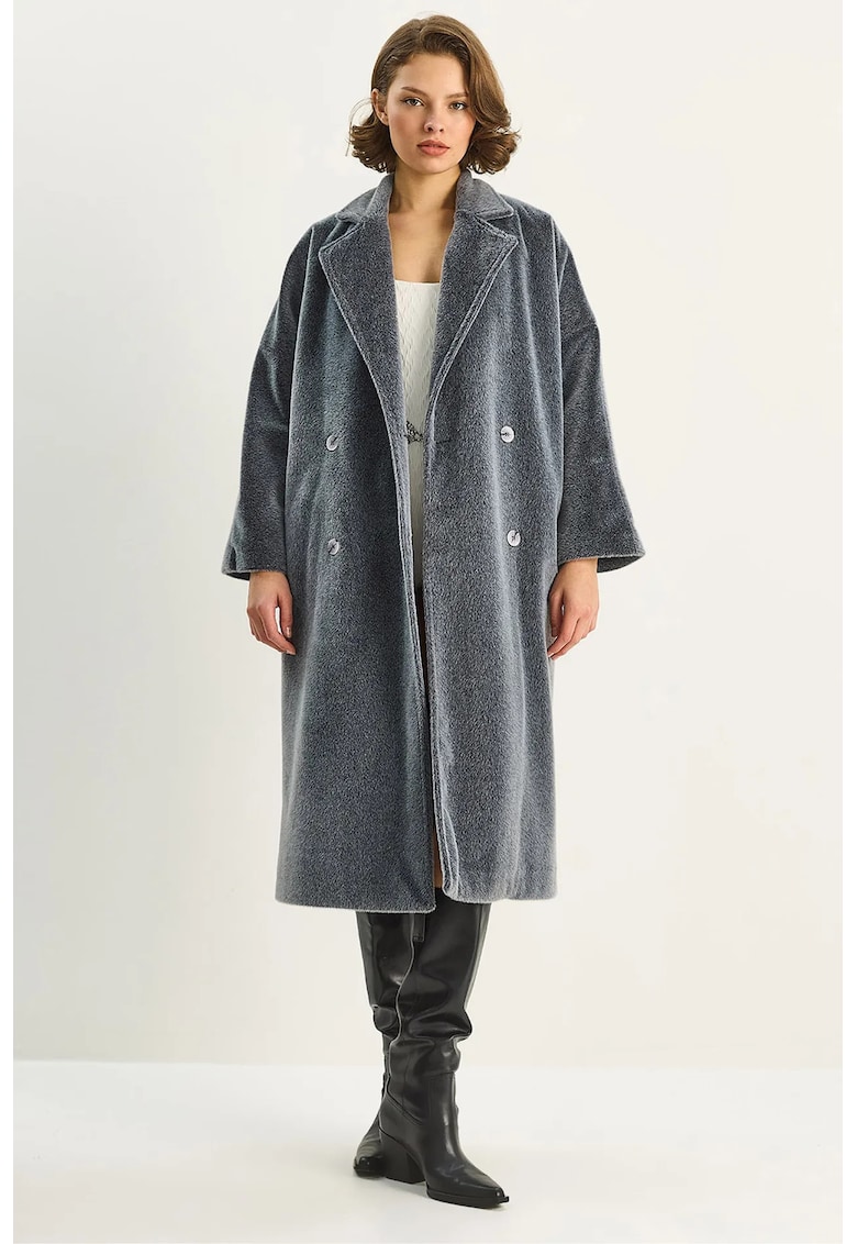 Palton dama gri inchis - fleece - cu nasturi