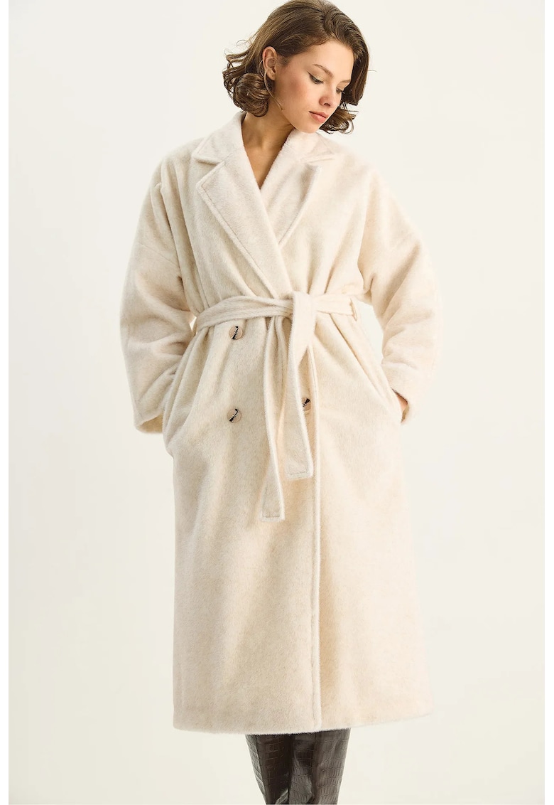 Palton dama HiCCUP - model cu nasturi - crem deschis - fleece