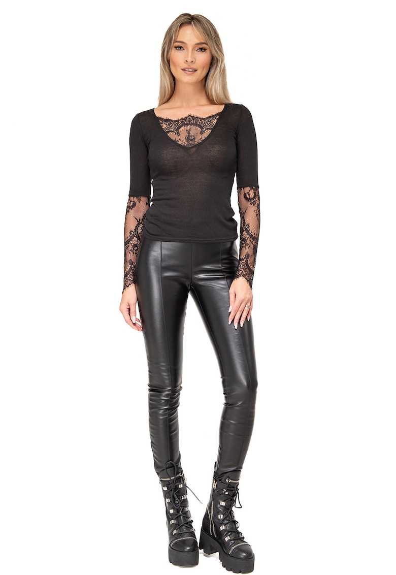 Bluza din amestec de lana cu garnituri din dantela Hera