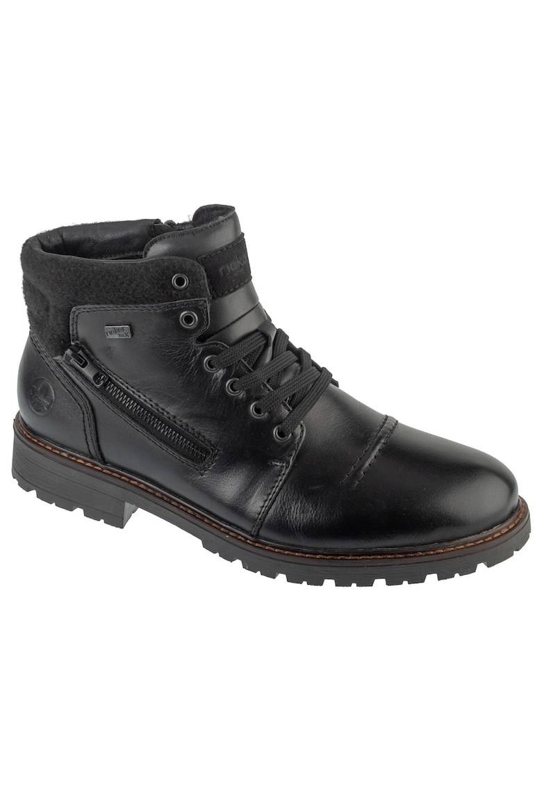 Pantofi Barbati - Piele Naturala - Pentru Iarna - Tip Trzewik - Cu Siret - Captusiti - Negri - Negru