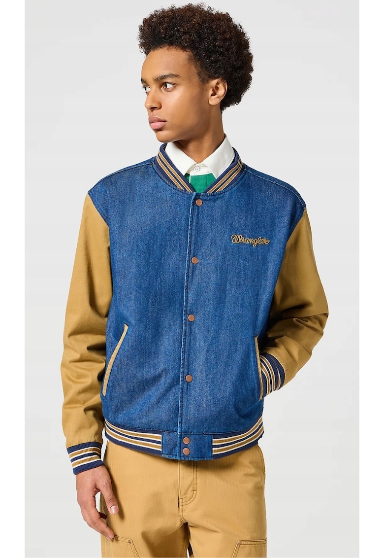 Jacheta bomber barbati Varsity - regular fit - bumbac/elastan - maro/albastru