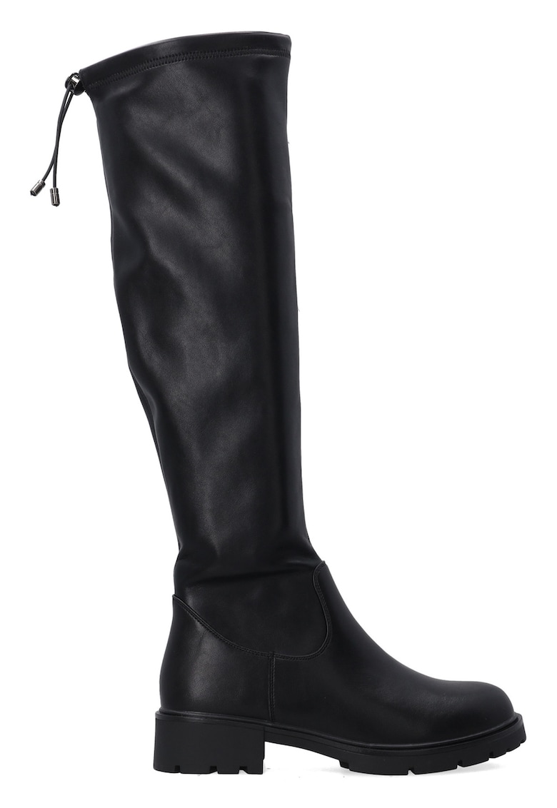 Cizme pana la genunchi din piele si material elastic