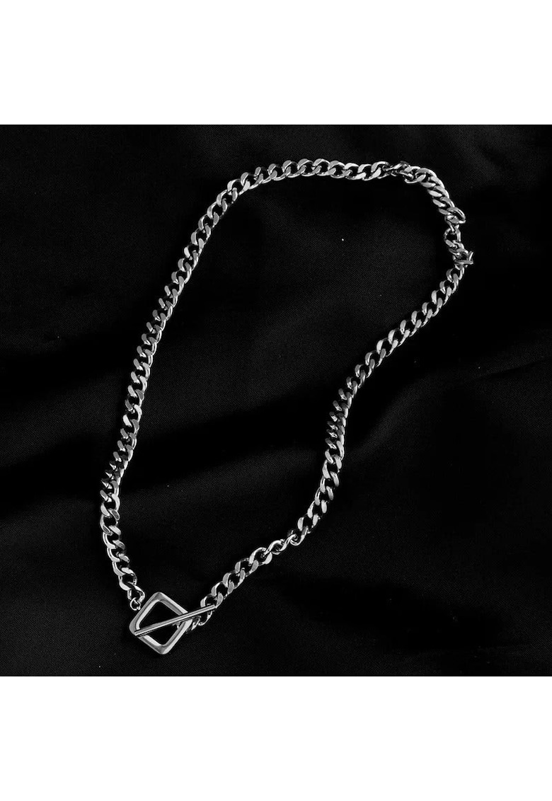 Colier argintiu - din otel inoxidabil - suflat cu aur 18k - cu zale - Svala C1