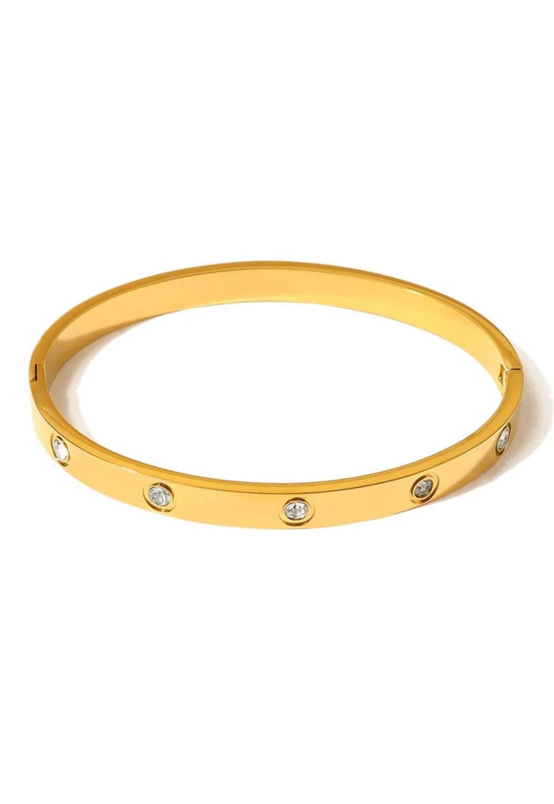 Bratara aurie - din otel inoxidabil - suflata cu aur 18k - tip bangle - cu pietre din zirconiu - Pavla C4