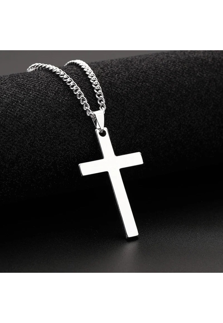 Colier argintiu - din otel inoxidabil - suflat cu aur 18k - cu pandantiv cruciulita - Sonni C4