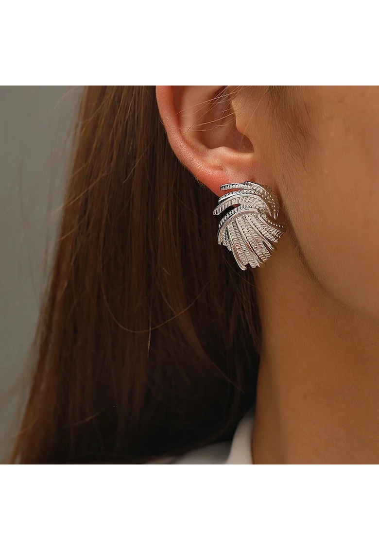 Cercei argintii - impletiti - din otel inoxidabil - suflati cu aur 18k - Selma C4