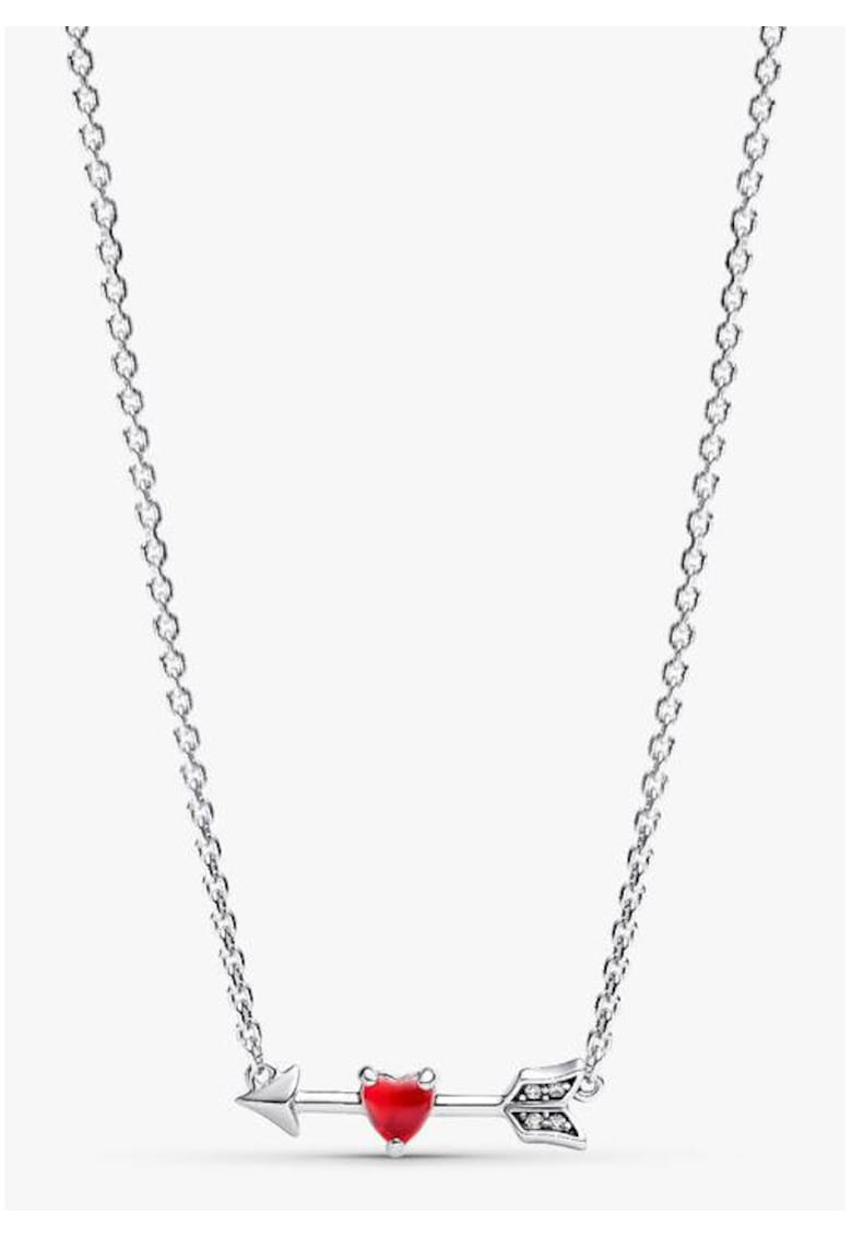 Colier cu pandantiv tip sageata si inima rosie Murano - Argint 925