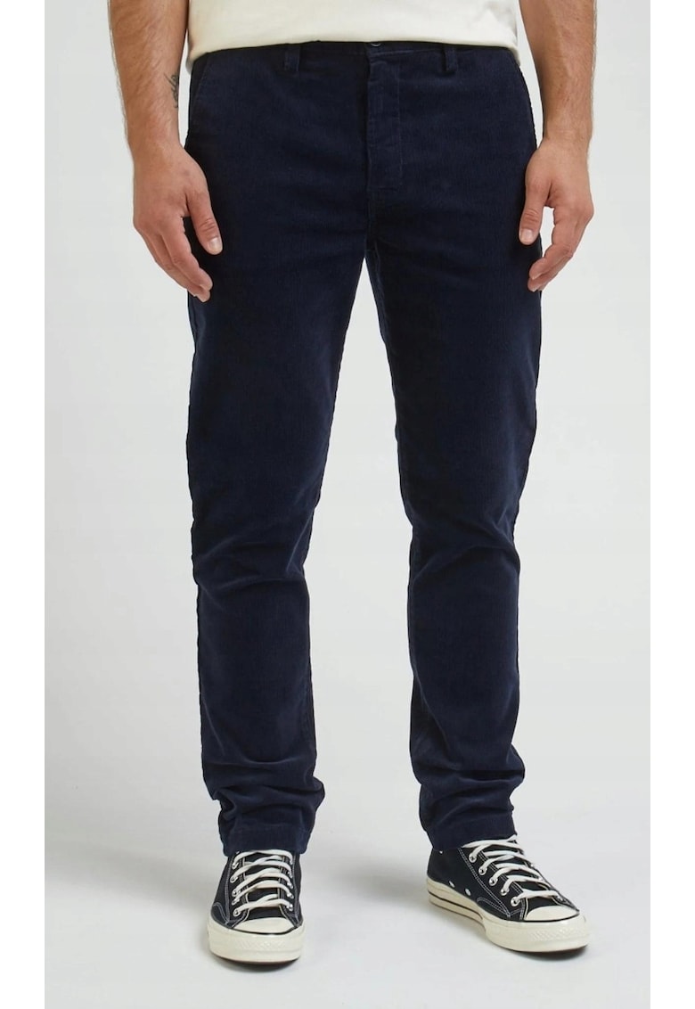 Pantaloni chinos Slim Chino din catifea albastra - croiala slim - talie usor ridicata