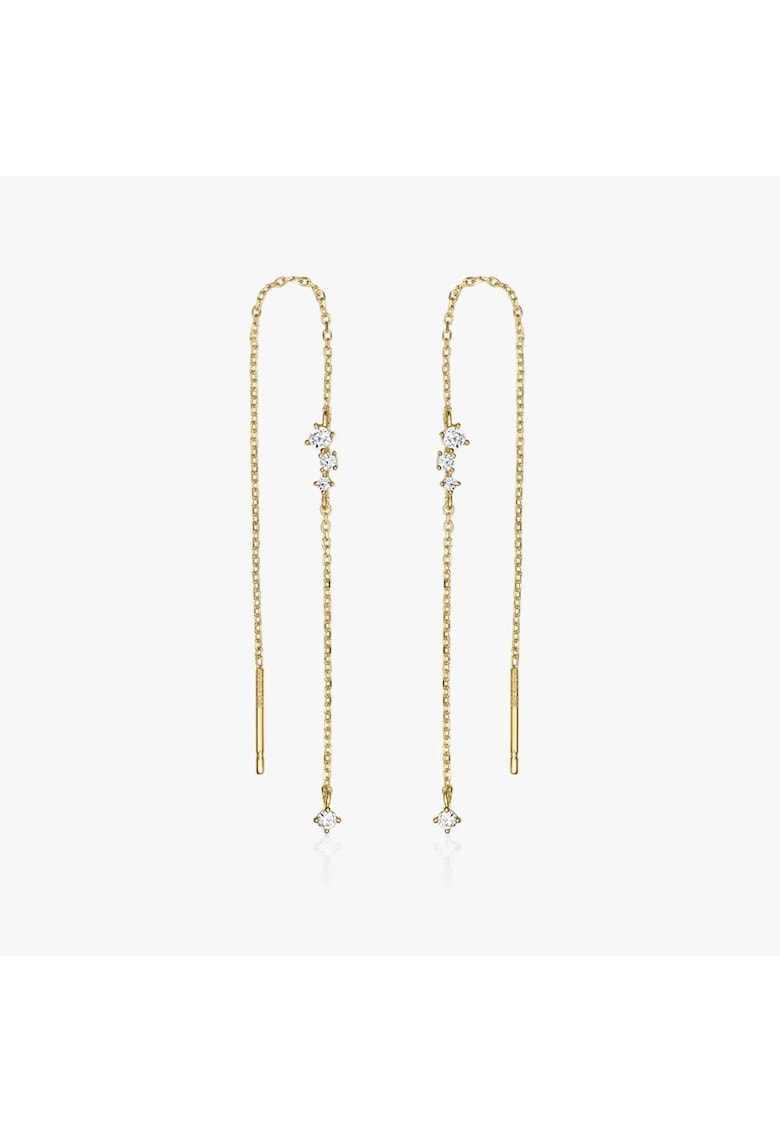 Cercei din aur lungi - aur galben 14K - cu zirconii