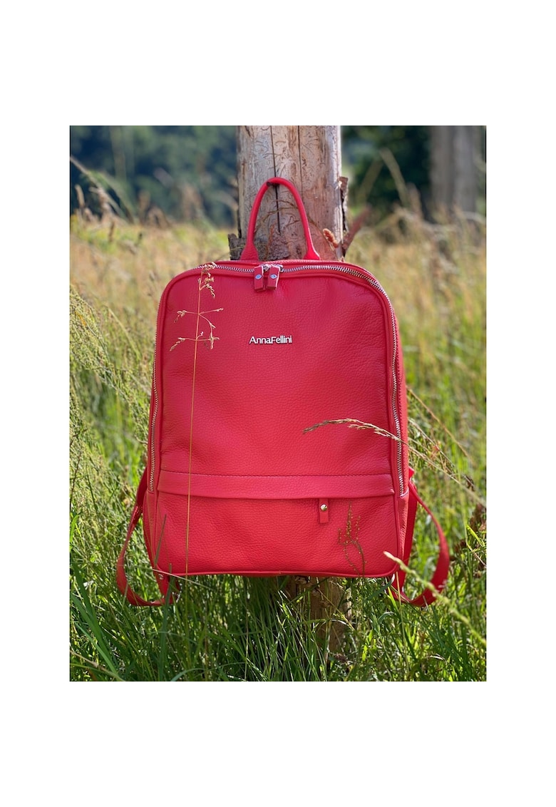 Rucsac dama piele - 2 - coral - 28 x 15 x 35 cm