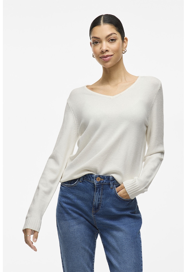 Pulover lejer cu decolteu in V - Gri deschis