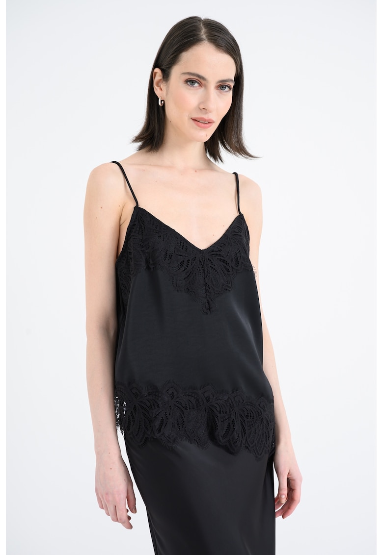 Top de casa cu decolteu in V si insertii de dantela