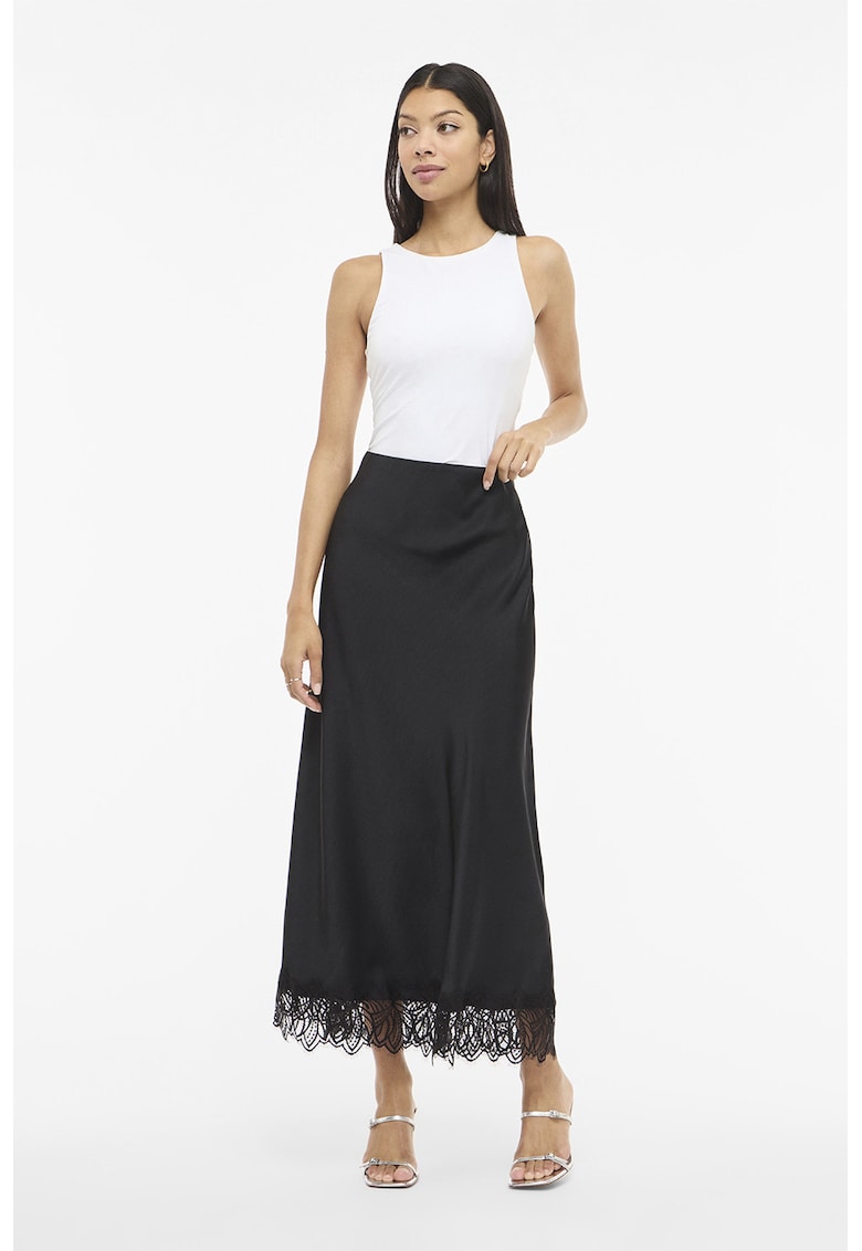 Fusta satinata cu detalii de dantela