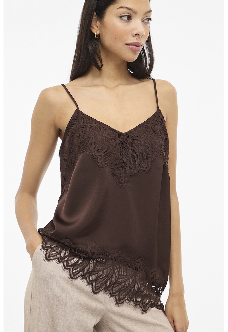 Top de casa cu decolteu in V si insertii de dantela