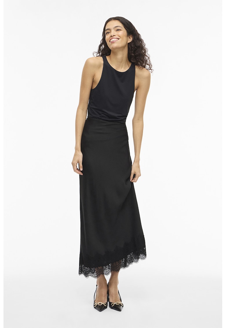 Fusta satinata cu detalii de dantela