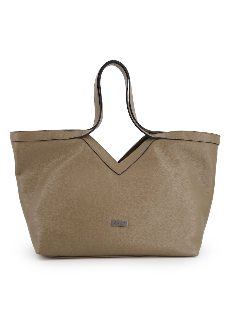 Geanta shopper din piele cu detaliu logo aplicat